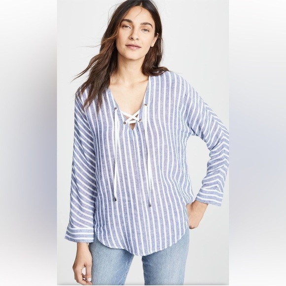 RAILS lace-up striped blouse - Picture 1 of 10